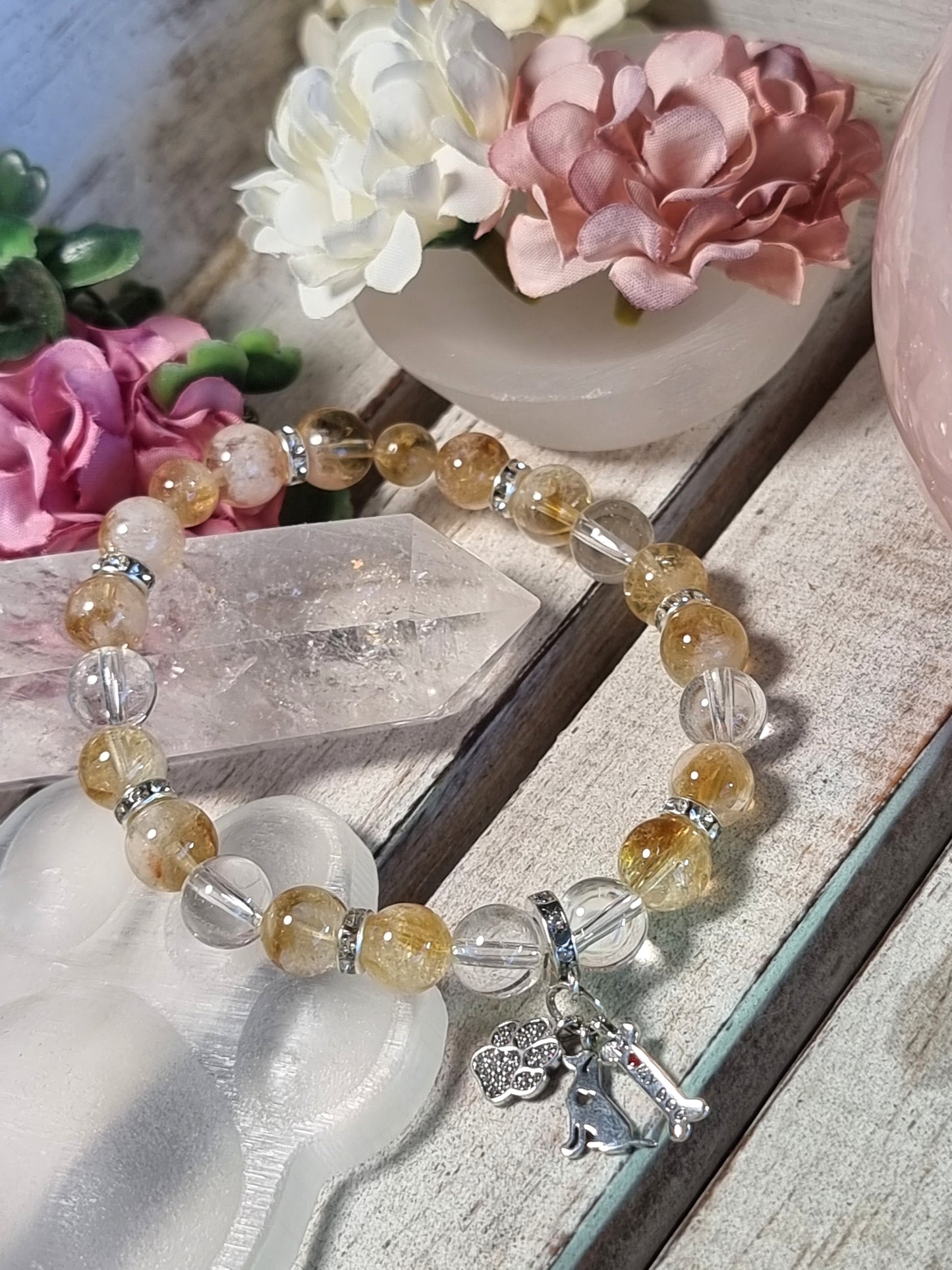 Citrine & Clear Quartz crystal bracelet